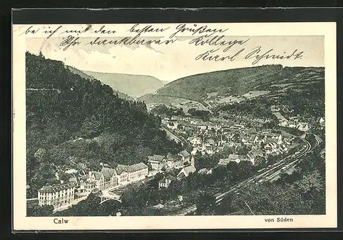 AK Calw, Blick von Süden auf den Ort