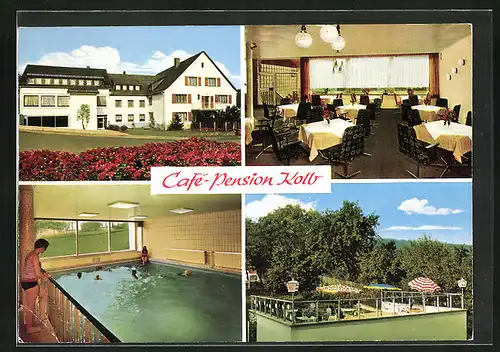 AK Breitscheid, Cafe und Gasthaus Kolb, Innenansicht, Hallenbad