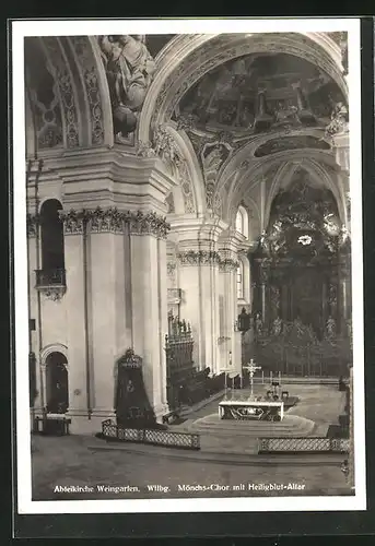 AK Weingarten, Abteikirche, Mönchs-Chor mit Heiligblut-Altar