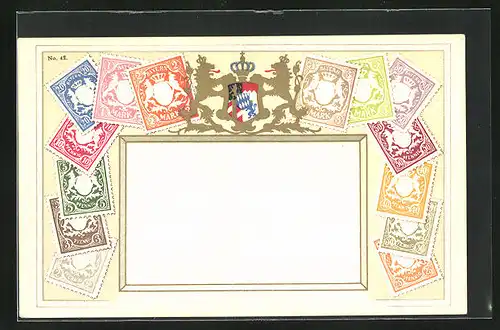 AK Bayern, Briefmarken und Wappen des Freistaats