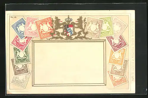Präge-AK Bayern, Wappen und Briefmarken
