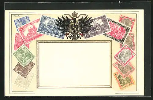 Präge-AK Deutsches Reich, Wappen und Briefmarken