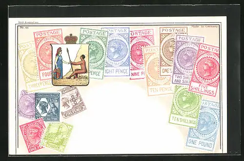AK South Australia, Briefmarken und Landes-Wappen