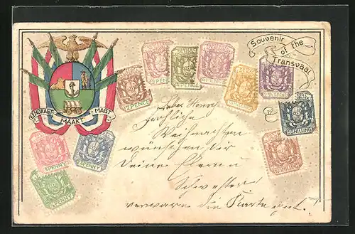 Präge-AK Transvaal, Landeswappen und Briefmarken