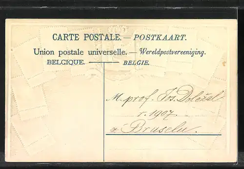 Präge-AK Belgien, Briefmarken und Wappen des Landes