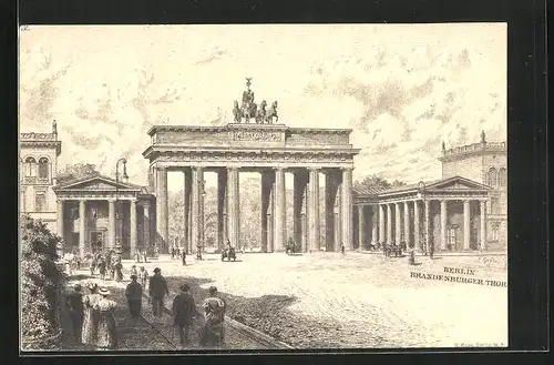 Künstler-AK Berlin, Brandenburger Tor mit Pferdewagen