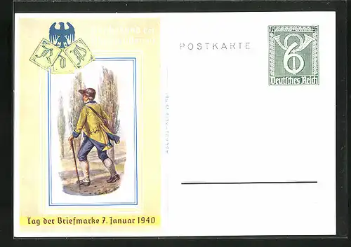 Künstler-AK Tag der Briefmarke 7.1.1940, Reichsbund der Philatelisten, Postbote, Ganzsache Deutsches Reich