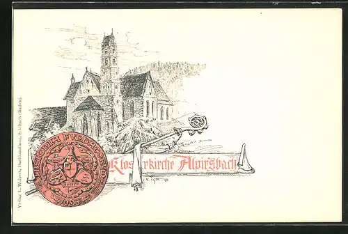 Lithographie Alpirsbach, Darstellung der Klosterkirche