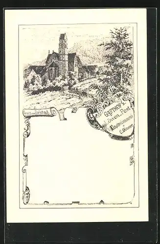 Lithographie Alpirsbach, Gasthof zum Löwen und Post