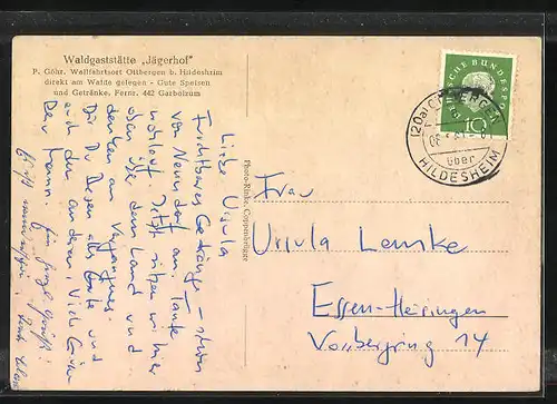 AK Ottbergen b. Hildesheim, Waldgasthaus Jägerhof, Innen- und Aussenansichten