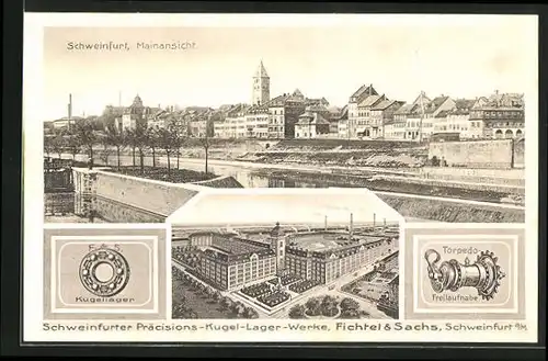 AK Schweinfurt, Ortsansicht, Präcisions-Kugel-Lager-Werke Fichtel & Sachs