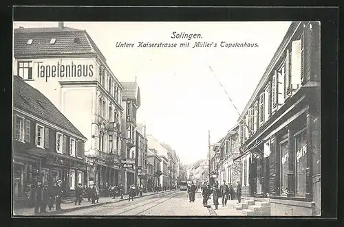 AK Solingen, Untere Kaiserstrasse mit Müllers Tapetenhaus