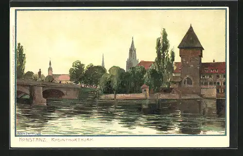 Künstler-AK Zeno Diemer: Konstanz, Blick zum Rheinthorthurm