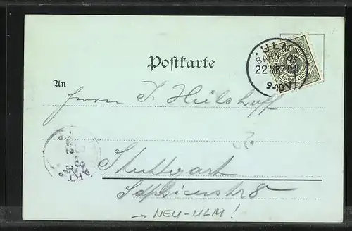Mondschein-Lithographie Neu-Ulm, Portal der Friedens-Kaserne, Kriegerdenkmal