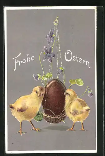 Präge-AK Osterküken mit Osterei