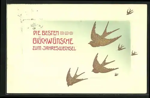 Präge-AK Fliegende Vögel, Neujahrs Glückwünsche