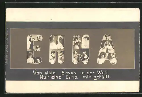 AK Namenstag, Erna, Buchstaben mit Fotografien einer Frau gefüllt
