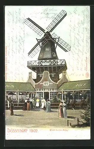 AK Düsseldorf, Ausstellung 1902, Windmühle Erven Lucas Bols