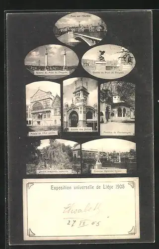 AK Liège, Exposition universelle 1905, Pont sur l`Ourthe, Palais de l`Art ancien, Pavillon de Montenegro