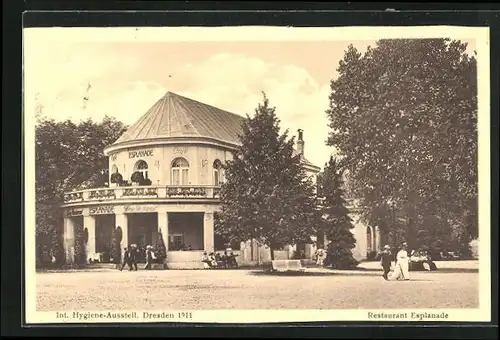 AK Dresden, Internationale Hygiene-Ausstellung 1911, Restaurant Eplanade mit Gästen