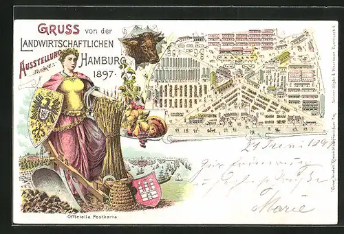 Lithographie Hamburg, Landwirtschaftliche Ausstellung 1897, Standübersicht