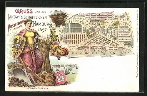 Lithographie Hamburg, Landwirtschaftliche Ausstellung 1897, Standübersicht