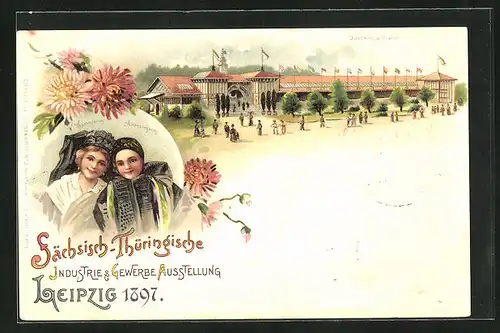 Lithographie Leipzig, Sächsisch-Thüringische Industrie & Gewerbe Ausstellung 1897, Gartenbauhalle
