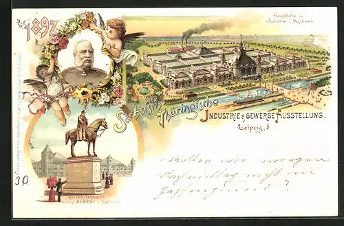 Lithographie Leipzig, Sächsisch-Thüringische Industrie & Gewerbe Ausstellung 1897, Haupthalle für Industrie u. Maschinen