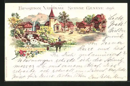 Lithographie Genève, Exposition Nationale 1896, Village Suisse