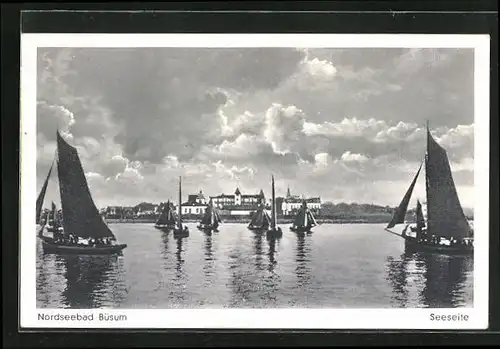 AK Büsum /Nordsee, Seeseite mit Segelbooten