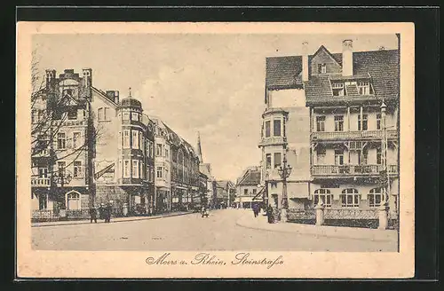 AK Moers a. Rhein, Wohnhäuser und Geschäfte in der Steinstrasse