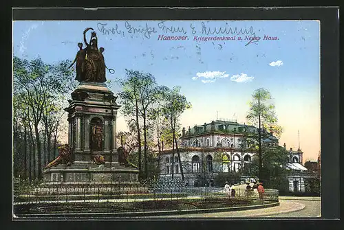 AK Hannover, Kriegerdenkmal und Neues Haus