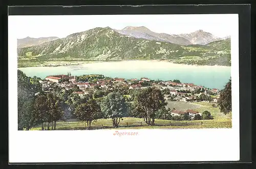 AK Tegernsee, Teilansicht mit Bergen