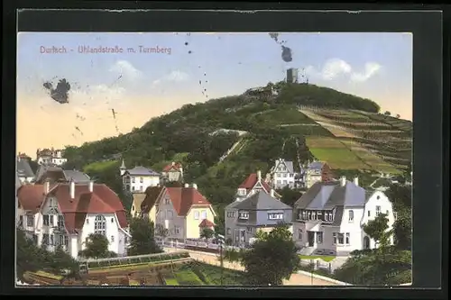 AK Durlach, Uhlandstrasse mit Turmberg