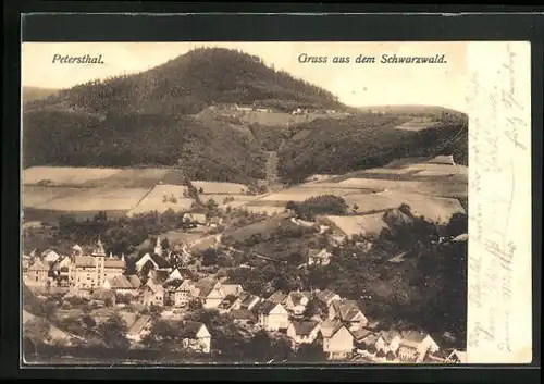 AK Petersthal, Ortschaft mit bewaldetem Berg
