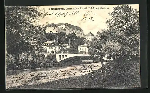 AK Tübingen, Alleen-Brücke mit Blick auf Schloss