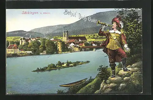 AK Säckingen a. Rhein, Trompeter vor der Stadt