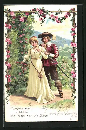 Präge-AK Verliebtes Paar, Trompeter von Säckingen und Margarete