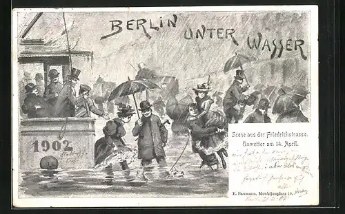 AK Berlin, Szene aus der Friedrichstrasse, Hochwasser 1902