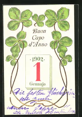 Präge-AK Jahreszahl 1902 auf Kalenderblatt