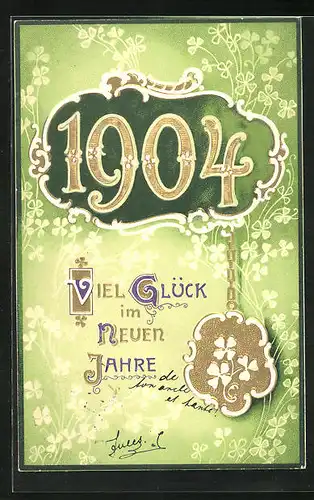 Präge-AK Jahreszahl 1904 mit Kleeblatt-Amulett