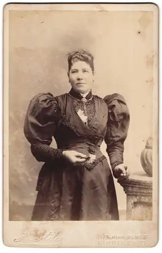 Fotografie H. Stiles, Hammersmith, 173, King St., Portrait junge Dame im bestickten Kleid