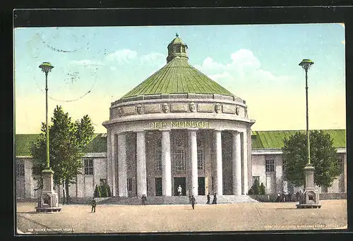 AK Dresden, Internationale Hygiene Ausstellung 1911, Festplatz mit dem Exposé: der Mensch