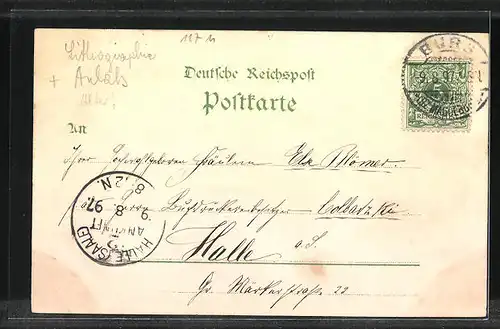 Lithographie Hamburg, Allgemeine Gartenbau-Ausstellung 1897, Weinhütte im Thal, Pavillon der Samenhandlung