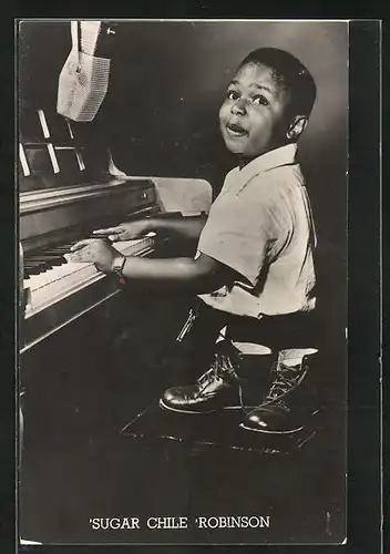 AK Musiker Sugar Chile Robinson am Klavier