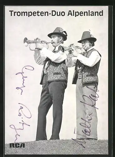 AK Musiker des Trompeten-Duos Alpenland, Autograph