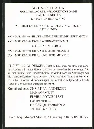 AK Musiker Christian Andersen, Autograph