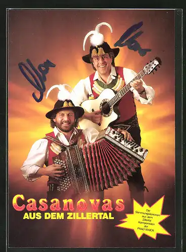 AK Musiker des Duos Casanovas aus dem Zillertal, Autograph