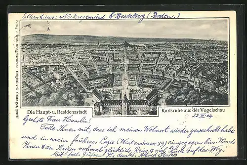 AK Karlsruhe, Haupt- und Residenzstadt aus der Vogelschau