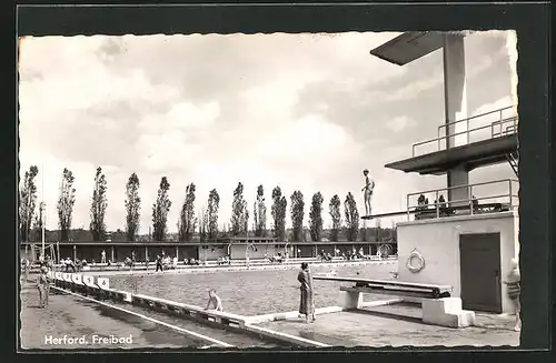 AK Herford, Freibad mit Springturm